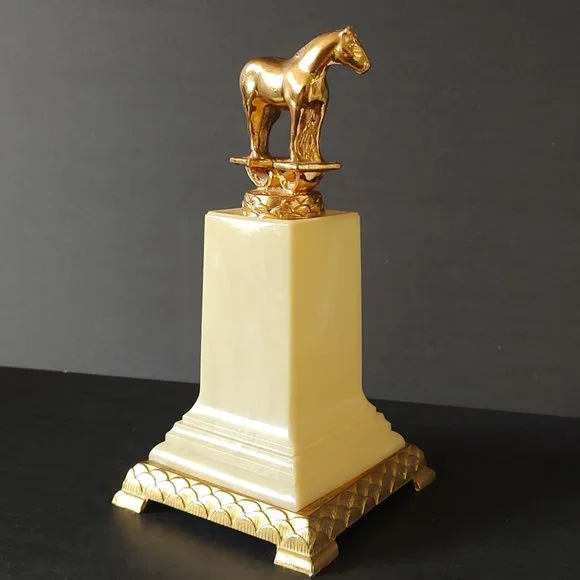 Vintage Trophy Horse on Gold & Ivory Base Sullivan Saddle Club 1960 Dodge Trophy